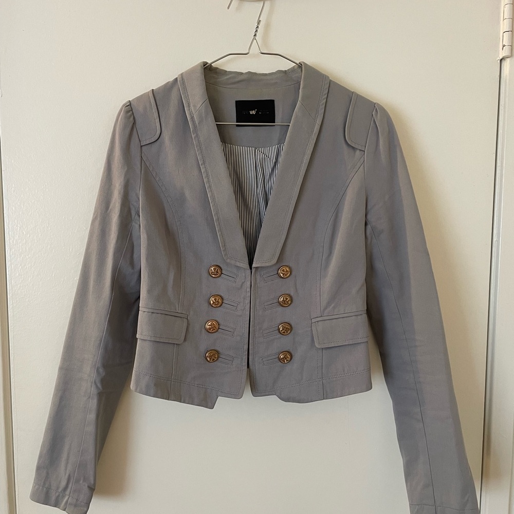 Gold and Gray Cropped Fitted Military Blazer
